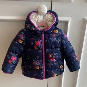 GAP Kids Floral Puffer Jacket - Navy and Pink